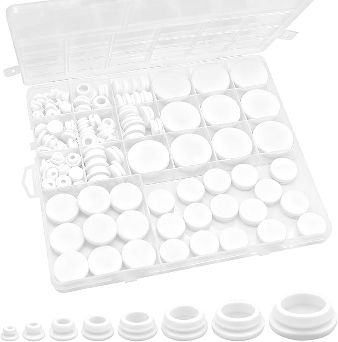 125Pcs White Rubber Plug Box, Silicone Tool Various Sizes of Round Hole, Rubber Plugs for Round Holes, Silicone Plugs Suitable for Furniture Car Wiring