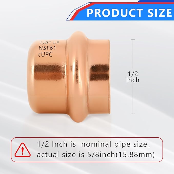 10-Pack YVSKM 1/2" Copper Press Cap, Lead-Free Copper Pipe Fitting End Cap for Press Plumbing Systems, Hot & Cold Water, HVAC & Potable Water Applications