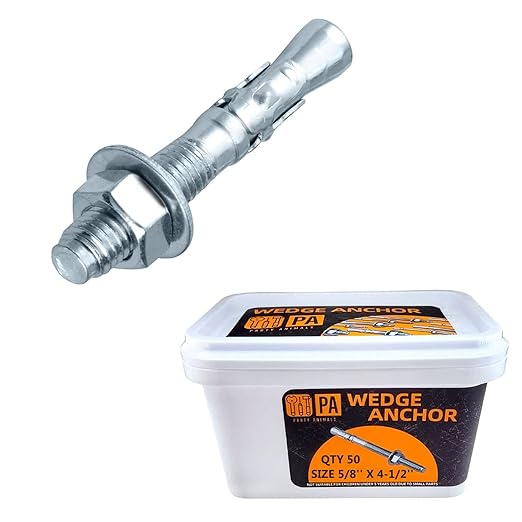 Party Animals 5/8 x 4-1/2 Inch Wedge Anchor, 50 PCs Zinc-Plated Industrial Anchor Bolts for Cement, Concrete