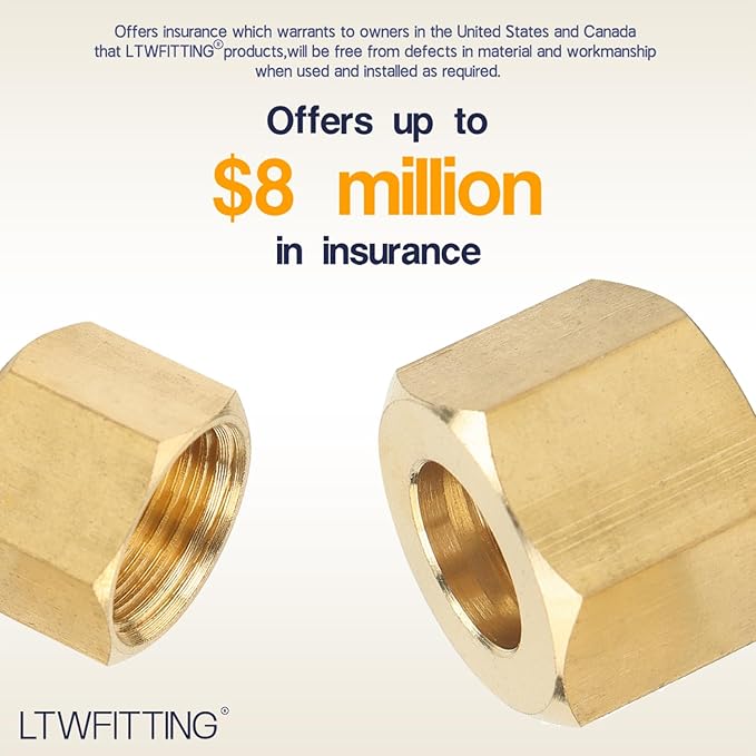 LTWFITTING 5/16-Inch Brass Compression Nut,Brass Compression Fitting(Pack of 1000)