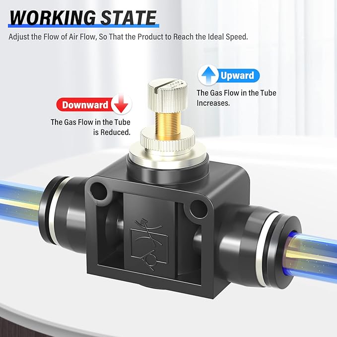 TAILONZ PNEUMATIC SCF-1/2 Air Flow Control Valve with Push-to-Connect Fitting, in-Line Speed Controller Union Straight - 1/2 Inch Tube OD x 1/2 Inch Tube OD（Pack of 1）