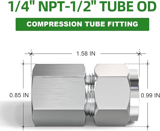 TAISHER 5PCS 304 Stainless Steel Compression Tube Pipe Fitting Connector, 1/2" Tube OD x 1/4" NPT Female Straight Adapter