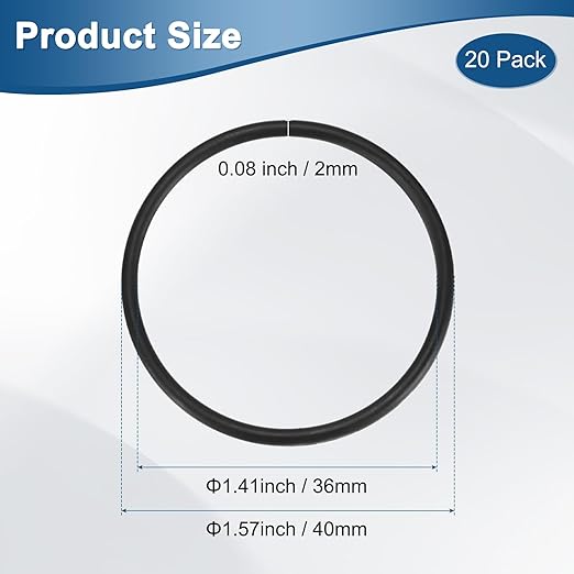 20-Pcak Nitrile Rubber O-Rings, 46mm ID, 40mm OD, 2mm Width, Metric Sealing Washer Gasket for Automotive Machine Plumbing/Faucet/Air or Gas Connections, Resists Oil and Heat
