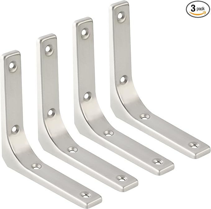 SAYAYO Heavy Duty Floating Shelf Bracket 4 Inch x 4 Inch, Stainless Steel Wall Shelf Brackets & Supports Brushed Nickel L Bracket, Angle Brackets Corner Brace for Wood, 4Pcs