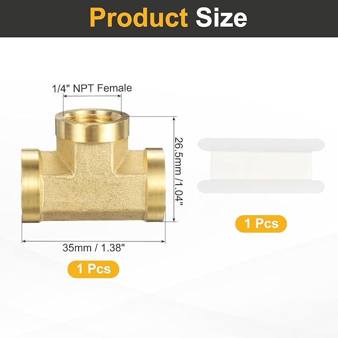 PATIKIL Brass Tee Fitting, 2Pcs 1/4" x 1/4" x 1/4" NPT Female Pipe 3 Way Forged Brass Barstock Street Tee Pipe Fittings for Water Gas Refrigeration