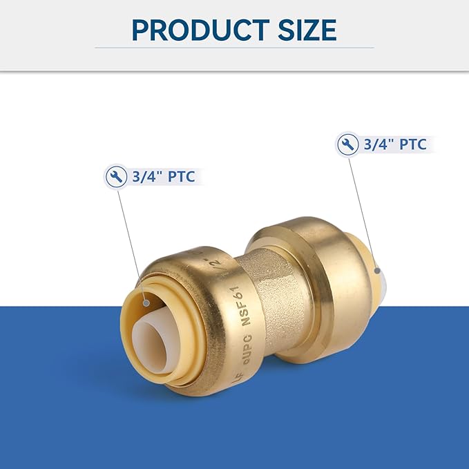 20 Pack 3/4 Inch Pushfit Straight Coupling, PEX Brass Push-fit Coupling with Disconnect Clip, Push-to-Connect Plumbing Fittings for PEX, Copper, CPVC