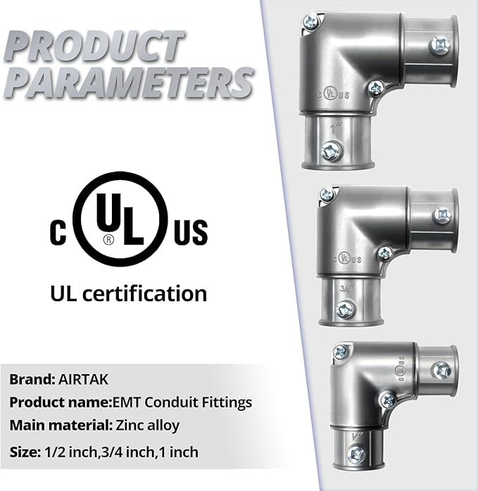 5 Pcs EMT Conduit Fittings Inside Corner Pull Elbow, EMT 90 Degree Metal Conduit Capped Corner Coupling, Combo Head Set Screw, Zinc Die Cast, Silver (1/2 Inch)