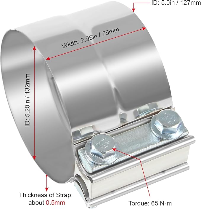 5 Inch Exhaust Clamp,5 In Lap Joint Exhaust Band Clamp Stainless Sleeve Coupler For Mufflers,Exhaust Pipe(2 PCS)