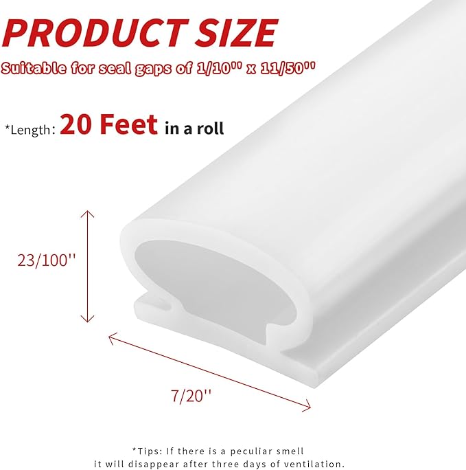 20 Feet Rubber Weather Stripping Door Seal Strip, Self-Adhesive Backing D-Shape Door Weatherstripping for Door Frame Insulation Large Gap, Easy Cut to Size(White)