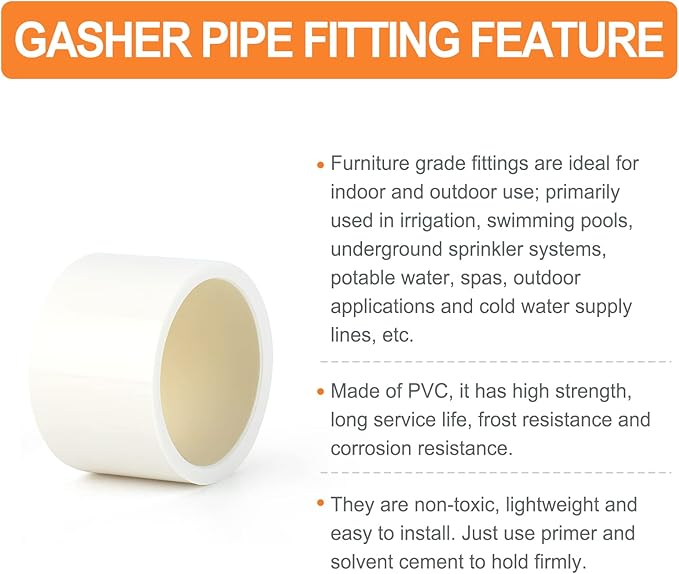 GASHER 8PCS PVC Pipe Fitting 2" PVC Pipe End Cap Plug Adapter, Furniture Grade Pipe Plug Socket Fittings, For Home or Industrial
