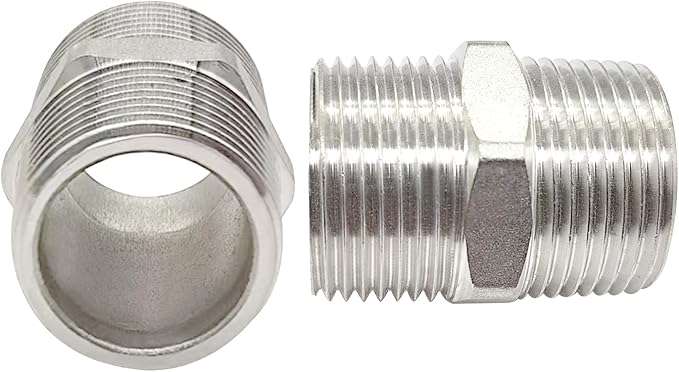 JoyTube 1-1/2" Male to 1-1/2" Male NPT Hex Nipple, Pipe Fittings 304 Stainless Steel Threaded (Pack of 2)