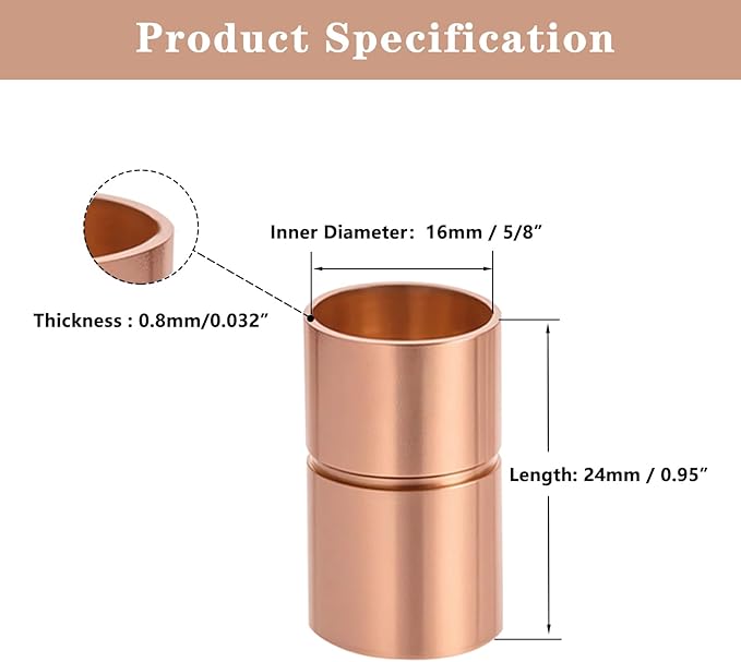 Straight Copper Coupling Fittings, 5/8 Inch Copper Pipe Welding Joint Connector Adapter for HVAC Air Conditioner, Sweat End Pipe Fitting with Rolled Tube Stop, Pack of 4