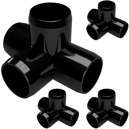 FORMUFIT 1-1/4” 4-Way Tee Furniture Grade PVC Fitting in Black, Made in USA, UV-Resistant, Impact-Proof, 1.660” Actual Socket Diameter (Pack of 4) - F1144WT-BK-4
