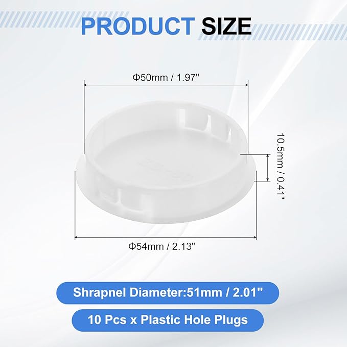 uxcell 10Pcs Plastic Hole Plugs, 50mm(2") Flush Type Panel Plugs, Round Snap Knockout Locking Plugs for Furniture Insert End Caps Panels, White