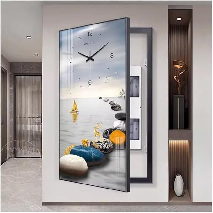 Fuse Box Cover Cabinet, Breaker Box Cover, Decorative Painting of Electricity Meter with Clock, Wall Mounted Hide Electrical Panel Cover Decorative,G,50x70cm