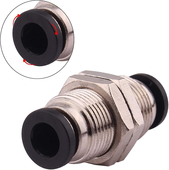 Bulkhead Union Push to Connect Tube Fitting 1/4 Inch Tube OD Double Threaded (5 Packs)