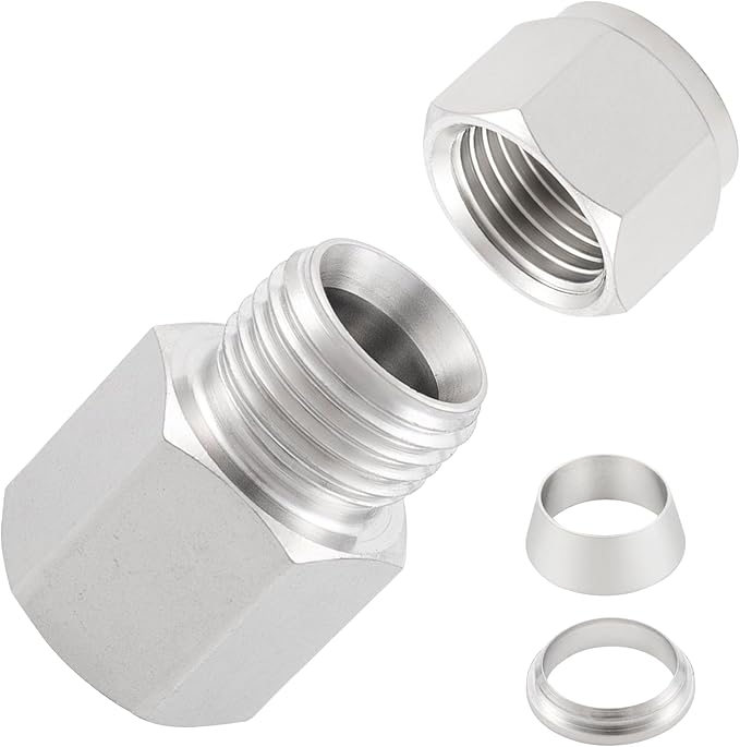 Yoebor Stainless Steel 304 Compression Tube Fitting Coupler with Double Ferrules 1/4" Tube OD x 3/8" NPT Female Adapter,Pack of 2