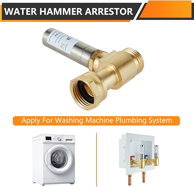 10-Pack HeSun Straight Water Hammer Arrestor for Washing Machine, 3/4" GHT Male x 3/4" GHT Female Connection, Stainless Steel Hammer Arrestor, Reduce Laundry Washer Knock Noise(HAMMER020-10)