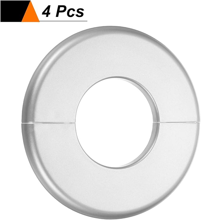 HARFINGTON 4pcs Wall Split Flange 51mm/2" Self-Adhesive Plumbing Cover Plates ABS Plastic Round Escutcheon Plate Buckle Design for Water Pipe Bathroom Kitchen Decoration, Silver Tone