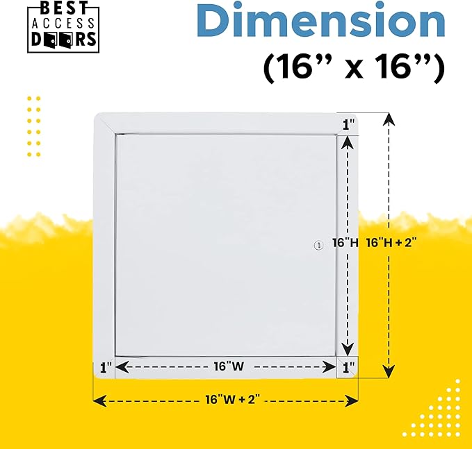 Best 16" x 16" Universal Access Panel – Flush Steel Door with Exposed Flange for Walls or Ceilings, 16-Gauge Cold Rolled Steel Frame, Screwdriver Cam Latch, White Powder-Coat Primer Finish, BA-UAP
