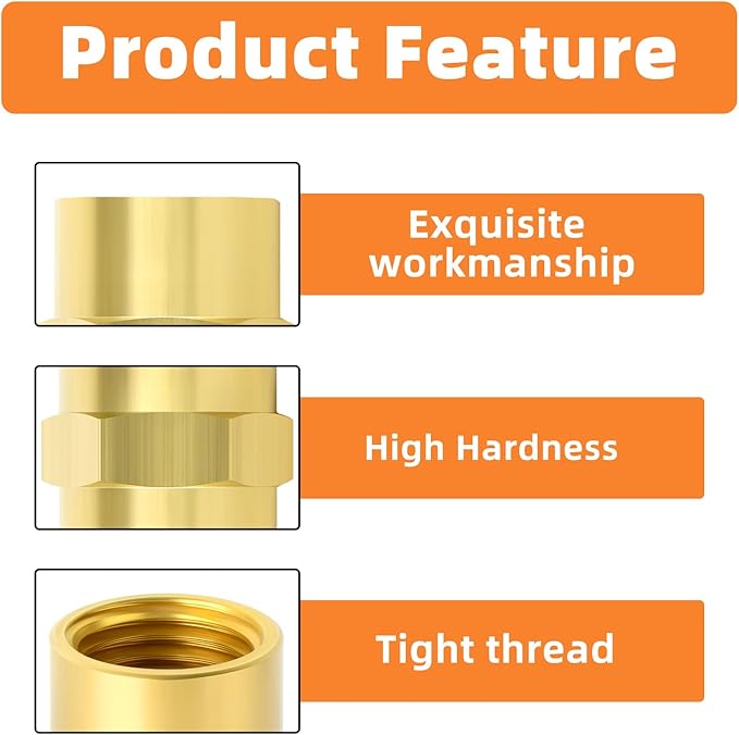 GASHER 8PCS Brass Pipe Fitting, Brass Coupling, 3/8-Inch Female Pipe x 3/8-Inch Female Pipe