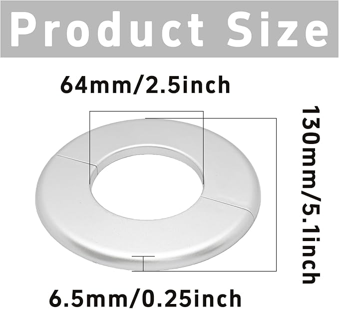 2PCS bociloy 64mm/2.5" ID Wall Split Flange, Silver ABS Round Self-Adhesive Escutcheon Plate, Wall Hole Decoration Cover, Water Pipe Plate Cover