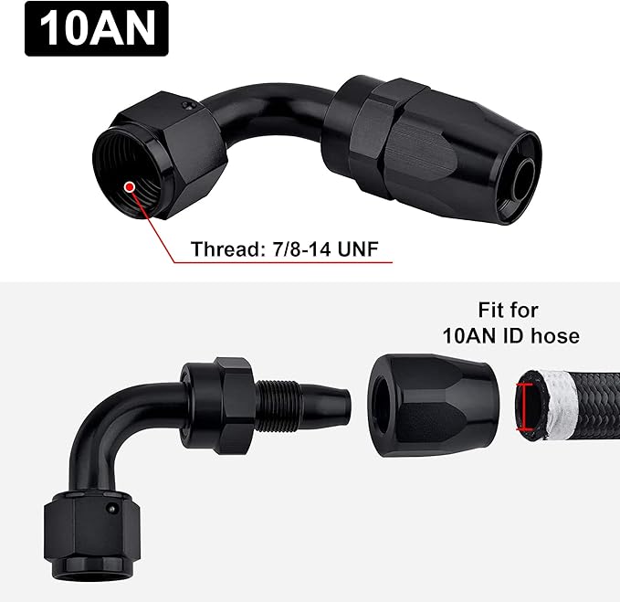 EVIL ENERGY 10AN Hose End Fitting 90 Degree Swivel for CPE Braided Hose Black