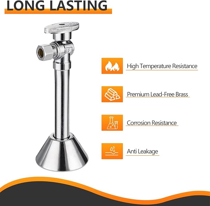 10-PCs HeSun Angle Stop Valve with 5-Inch Copper Sweat Tube Extension, 1/2" Sweat x 3/8" OD Compression Angle Stop, 1/4 Turn Shut Off Valve for Bathroom(VALVE145-10)