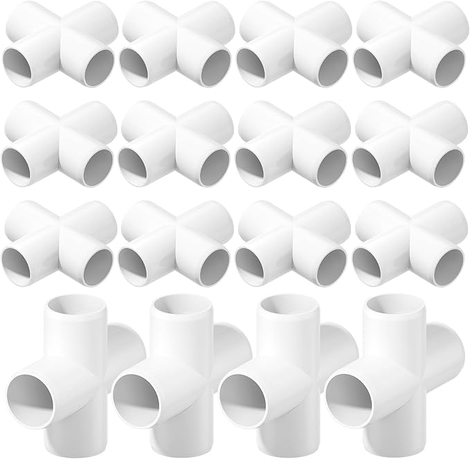 18PCS 4 Way Cross PVC Fittings 3/4Inch, SCH40 Furniture Grade Elbow Fitting Heavy Duty PVC Pipe Connector for Water Supplies, DIY Garden Shelf & Greenhouse