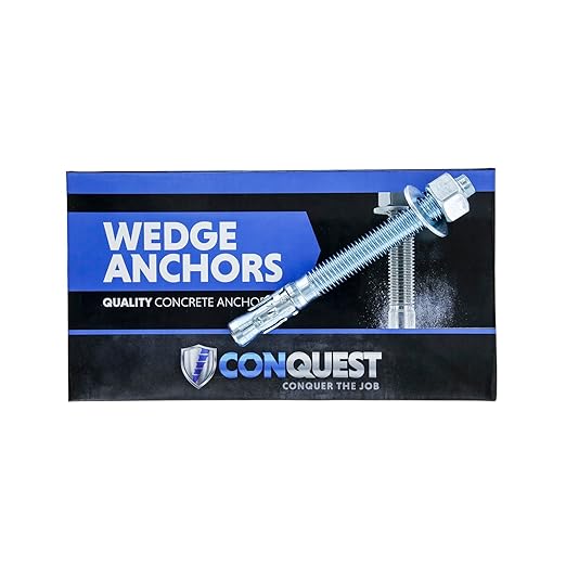 Conquest Zinc Plated Carbon Steel Concrete Wedge Anchors 5/8" x 6" - Heavy Duty Anchor Bolts for Interior Dry Environments and General Purpose Use (25 Pack)