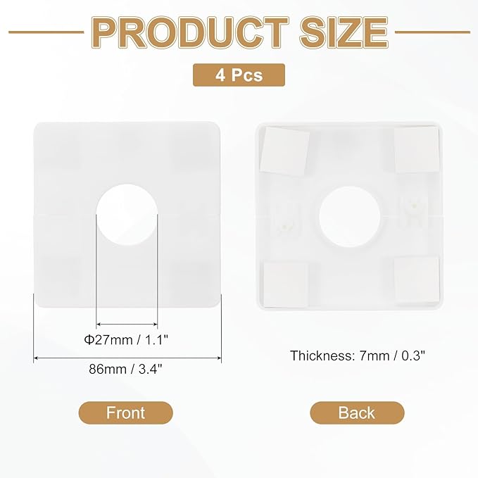 PATIKIL Wall Split Flange 86mm / 3.4" OD, 4 Pcs Square Escutcheon Plate Cover PPR Plumbing Cover Plates with Self-Adhesive Tape for 27mm / 1.1" Dia Water Pipe Faucet, White