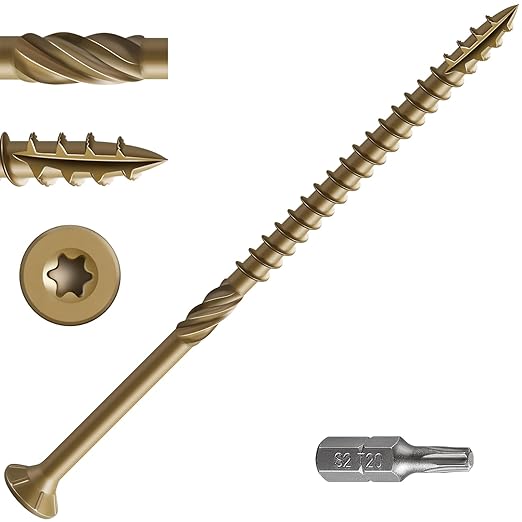 #12 * 6" Extended Deck Screws, (64 pcs) 2 lbs.Lengthen Exterior Wood Screws, Rust Resistant epoxy Coated, Bronze, T30 Star Bit