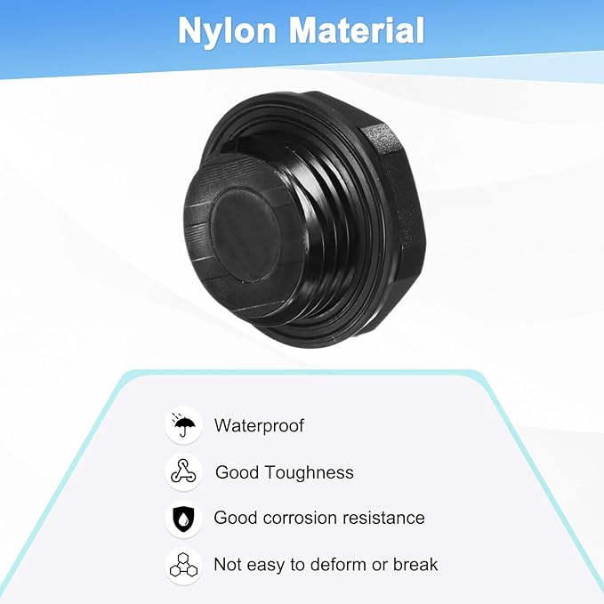 10-Pack Inner Hex Head Pipe Plug End Cap, M16x1.5mm Nylon Garden Hose Stopper Connector Plug with Sealing Ring for Terminating Pipe Ends [Black]