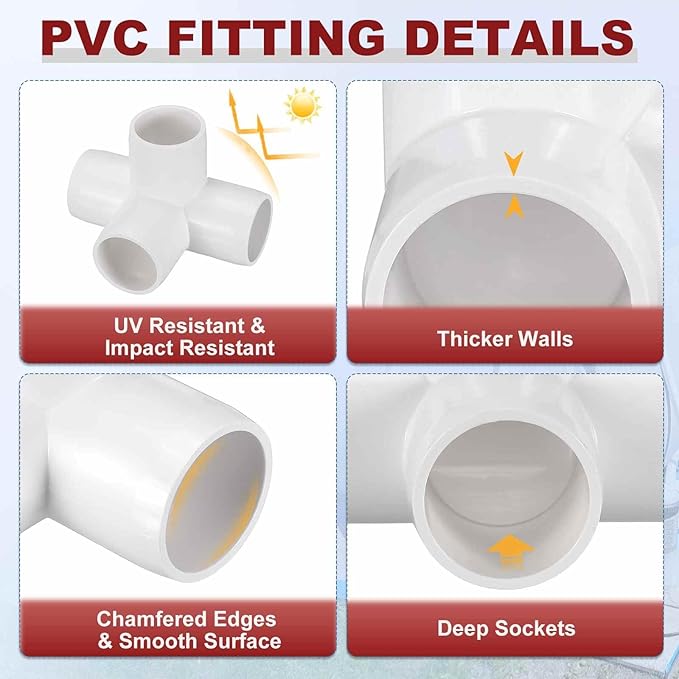 2Pcs 1 1/4" Elbow PVC Fitting, SCH40 4-Way Tee Furniture Grade PVC Pipe Fitting, DIY Corner Elbow Connector for Building Furniture, Greenhouse Frame Connection, Socket x Socket