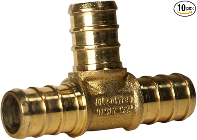 XFITTING 1/2 inch x 1/2 inch x 1/2 inch Pex Tee, Pex B Crimp Version 23-3-3=10X, 10 Pieces