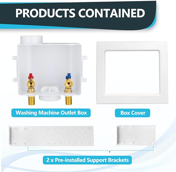Washing Machine Outlet Box, Center Drain/Side Drain, 1/2 Inch MIP Sweat Inlet x 3/4 Inch MHT Outlet Connection, Laundry Washer Valve Outlet Box (Pack of 2)(WM001-2Pack)