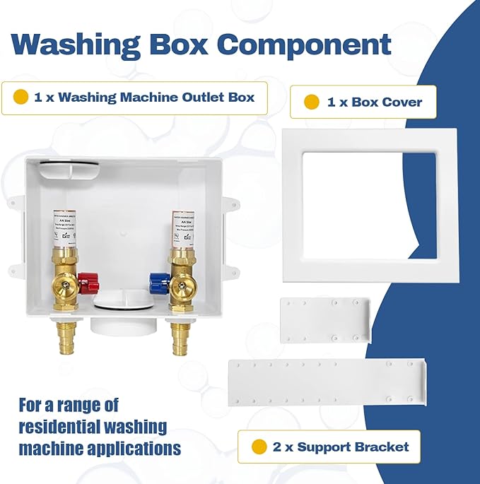 5-PACK GUOFIS Washing Machine Outlet Box with Copper Water Hammer Arrestor,PEX Laundry Washer Box with Central and Side Drain(1/2"PEX-A Expansion Connection Inlet X 3/4"MHT Outlet)(WM013-5Pack)