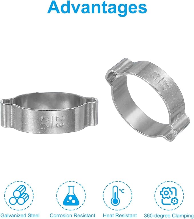 PATIKIL 25 Pack 23-27mm Double Ear Hose Clamp, 304 Stainless Steel O Clip Crimp Rings for Fuel Petrol Pipe Tube Fitting Connections, Silver Tone