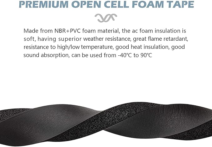 13Ft NBR+PVC Air Conditioner Foam Seal Insulating Strip 2 Roll 1 x 1 Inch 6.5 Feet Long Heavy Duty Window Seal Weather Stripping with High Resilience No-Adhesion