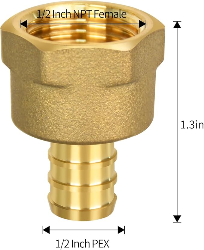 20 Pack PEX 1/2" x 1/2" NPT Female Fittings, 1/2" x 1/2" NPT Female Threaded Adapter Crimp Fitting, Brass, Full Port for PEX pipes in plumbing jobs
