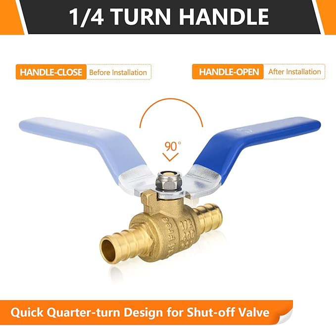 HeSun 20-PCs PEX Ball Valves, 3/4-Inch Brass Crimp Pex Valve for Hot and Cold Water, 1/4 Turn Full Port Shut-off Valve, ASTM F1807, Blue