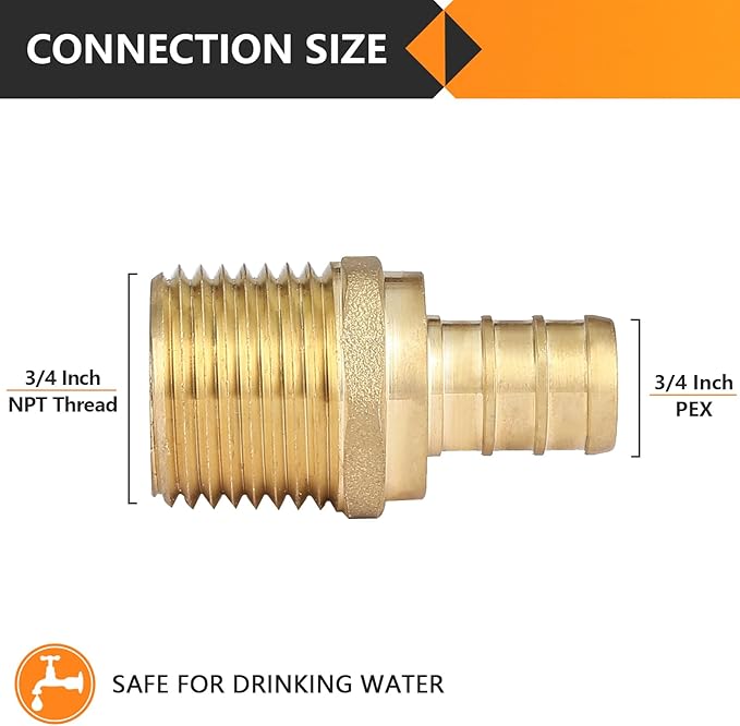 20-Pack HeSun PEX Fittings, 3/4" PEX x 3/4" Male NPT, 3/4 Inch Brass Crimp Male Adapter Fitting, ASTM F1807(PEX1807021-20)