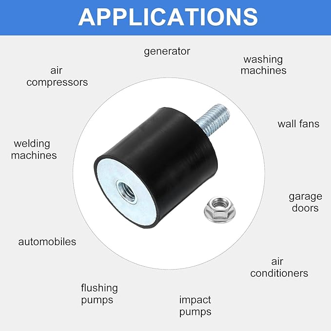 uxcell M10 Rubber Mounts, 2Pcs 40x40mm(DxH) Rubber Cylindrical Anti Vibration Isolator Shock Absorber with Lock Nut for Car Bobbin Generator Air Compressors