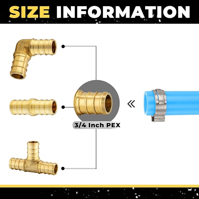 36 Pack Foskan 3/4 Inch PEX Brass Fittings Set, 12 PCS Each,Includes Elbows Tees Straight Couplings, PEX Crimp Barb Fitting Kit