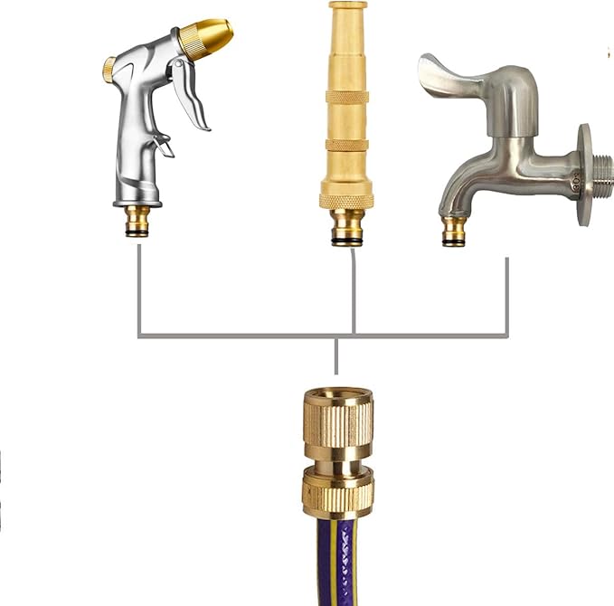 Garden Hose Quick Connectors, Solid Brass 3/4 inch GHT Thread Easy Connect Fittings No-Leak Water Hose Male Female Value Pack (3)