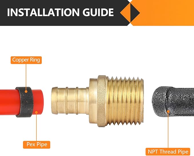 10-Pack HeSun PEX Fittings, 1/2" PEX x 1/2" Male NPT, 1/2 Inch Brass Crimp Male Adapter Fitting, ASTM F1807(PEX1807017)