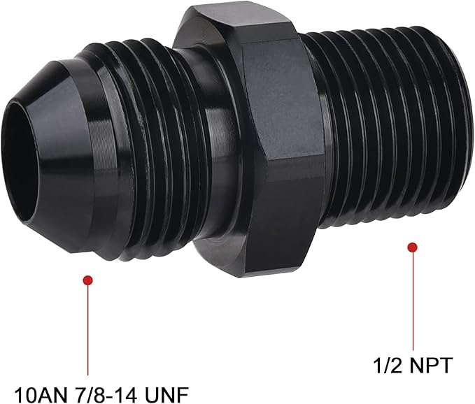 EVIL ENERGY 10AN Male Flare to 1/2" NPT Pipe Fitting Adapter Aluminum Straight Black