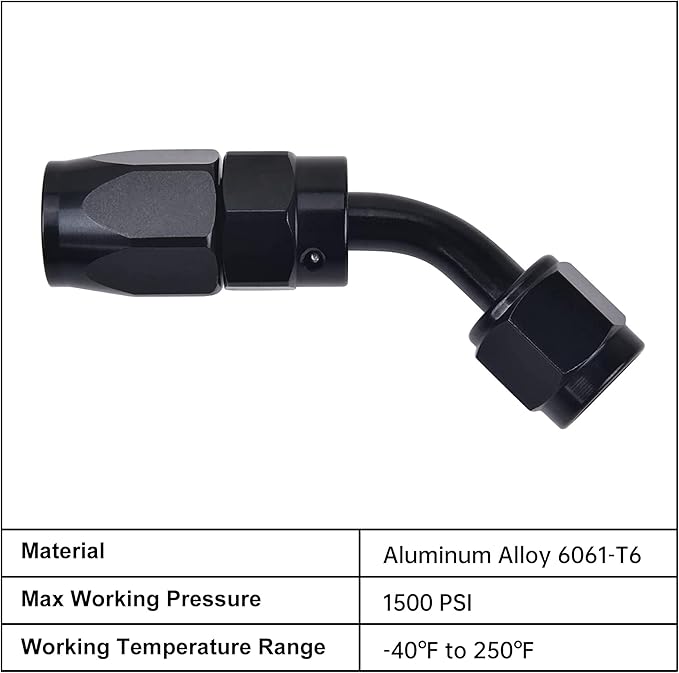 EVIL ENERGY 16AN Hose End Fitting 45 Degree Swivel for CPE Braided Fuel Hose Black