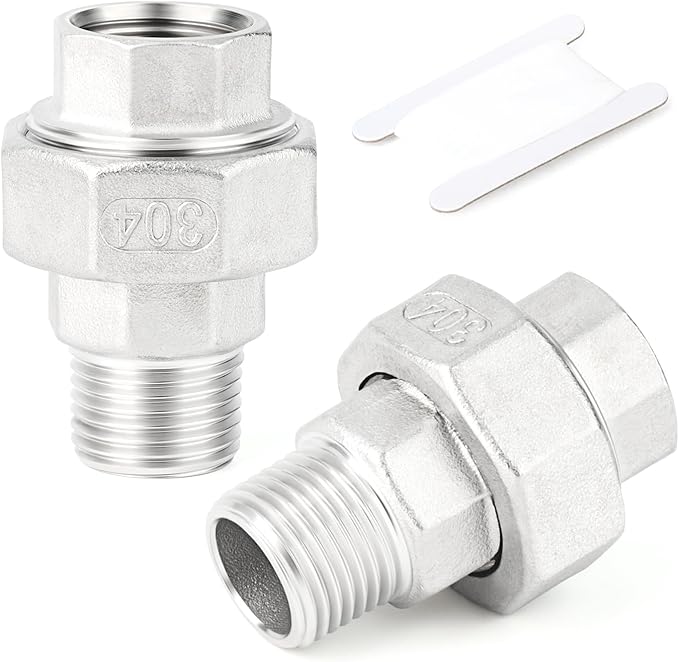 TAISHER 1PCS 304 Stainless Steel Union，3/4" NPT Male x 3/4" NPT Female Cast Pipe Fitting