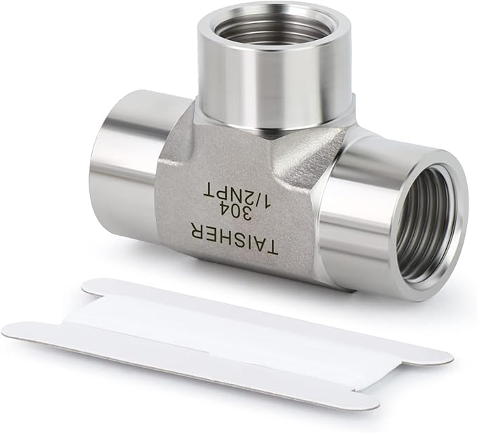 TAISHER 1PCS Forging of 304 Stainless Steel Tee Pipe Fittings, 1/2" x 1/2" x 1/2" NPT Female Pipe Fittings